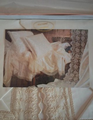 Lenzuolo Matrimoniale Pizzo Macramè Beige
