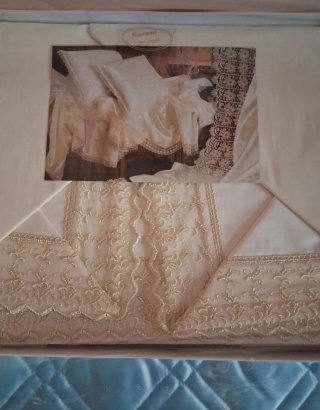 Lenzuolo Matrimoniale Pizzo Macramè Beige