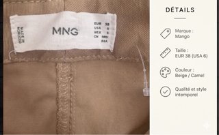 Pantalón Mango Beige Talla 38