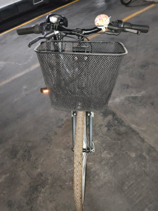 Bicicleta de paseo plateada con cesta