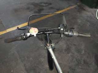 Bicicleta de paseo plateada con cesta