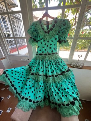 Traje Flamenca Verde Agua Lunar Negro