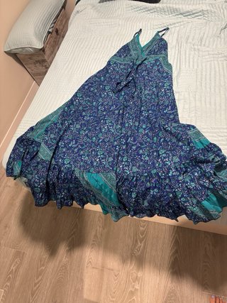 Vestido largo estampado azul y verde