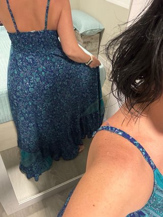 Vestido largo estampado azul y verde