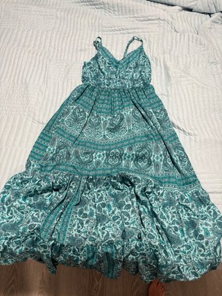 Vestido largo verde y turquesa