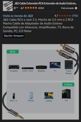 Cable Audio/Video RCA a Jack 6.35mm