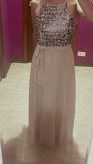 Vestido fiesta Tintoretto rosa nude /Plata
