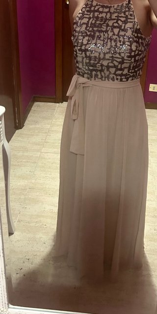 Vestido fiesta Tintoretto rosa nude /Plata