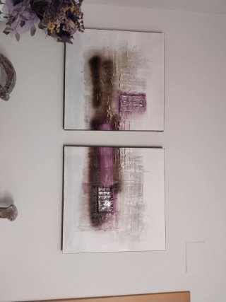 2 Cuadros Abstractos Morado y Blanco
