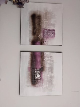 2 Cuadros Abstractos Morado y Blanco