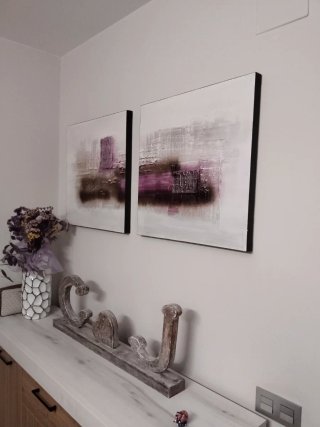 2 Cuadros Abstractos Morado y Blanco