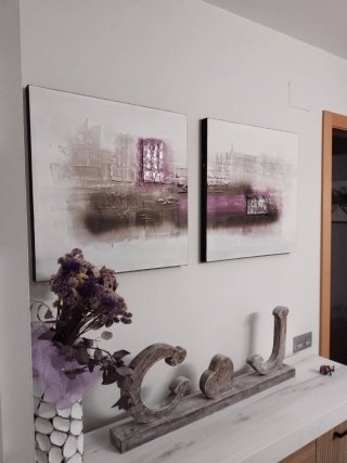2 Cuadros Abstractos Morado y Blanco