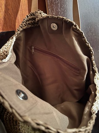 Bolso shopper efecto rafia tonos chocolate- miel