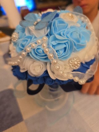 Ramo de Novia Hecho a Mano Flores Azules y Blancas