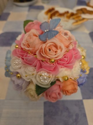 Ramo de Novia Hecho a Mano Flores Azules y Blancas