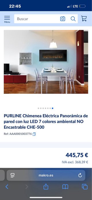 Chimenea eléctrica de pared con mando a distancia