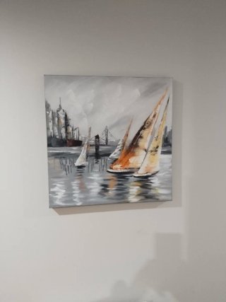 Cuadro decorativo de veleros y ciudad