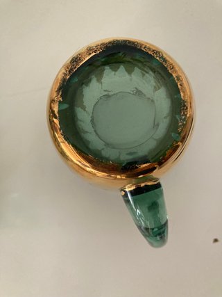 Jarra y vasos de cristal soplado dorado