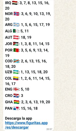 Cromos Mundial 2026 Panini FALTAS