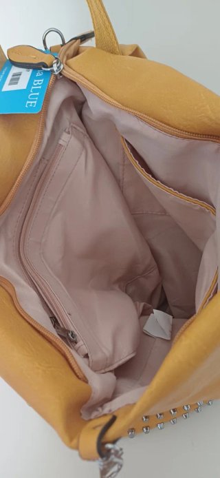 Mochila Alma Blue color camel Tachuelas Cremallera