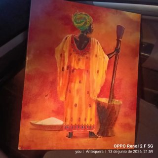 Cuadro mujer africana con mortero