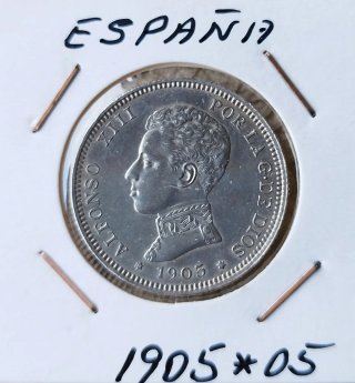 2 Pesetas Plata 1905 Estrella 05 Alfonso XIII