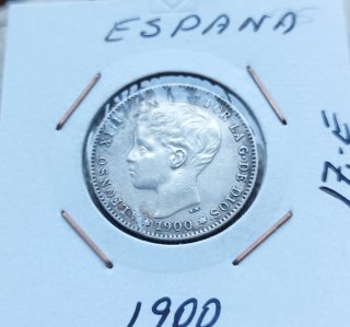 Una peseta plata Alfonso XIII "tupé "1900