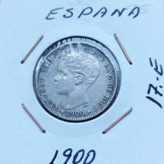 Una peseta plata Alfonso XIII "tupé "1900