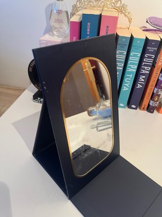 Espejo de mesa azul y dorado