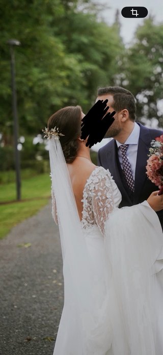 Vestido Novia Blanco Adornos Mangas