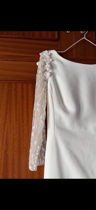 Vestido Novia Blanco Adornos Mangas