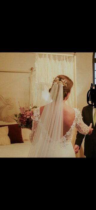 Vestido Novia Blanco Adornos Mangas