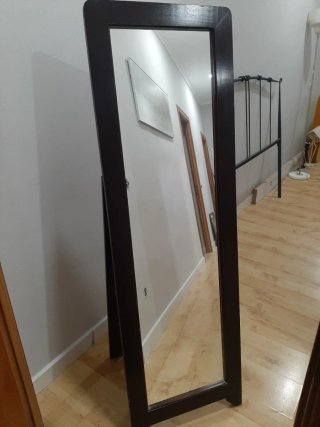 Espejo de pie trípode madera y cristal