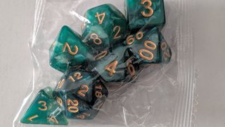 Set Dados D&D Rol 7 Piezas Negro/Verde Precintados