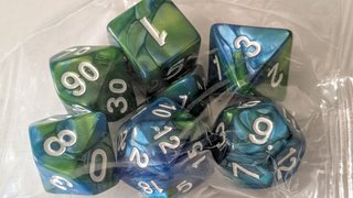 Set Dados D&D Rol 7 Piezas Azul/Verde Precintados