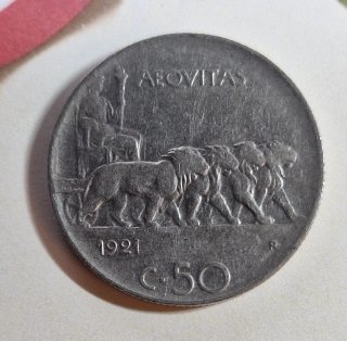 Moneta 50 cent.Leoni 1921 - Bordo Rigato