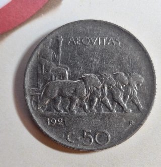 Moneta 50 cent.Leoni 1921 - Bordo Rigato