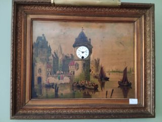 Oleo Cuadro con reloj antiguo