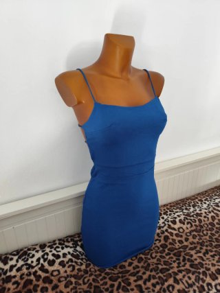 Vestido cóctel azul mini tirantes