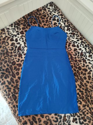 Vestido cóctel azul mini tirantes