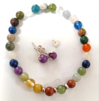 Juego Pulsera y Pendientes Minerales Naturales Pla