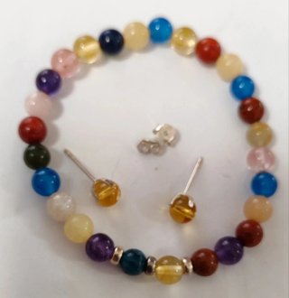 Juego Pulsera y Pendientes Minerales Naturales Pla