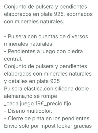 Juego Pulsera y Pendientes Minerales Naturales Pla