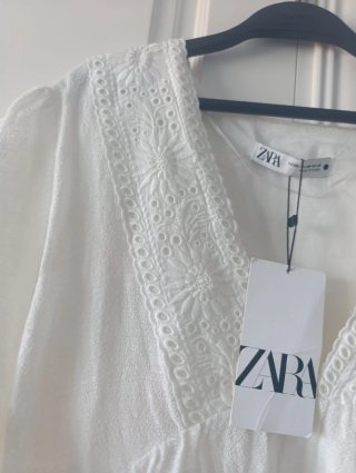 Vestido Zara bordado blanco talla XXL