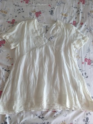 Vestido Zara bordado blanco talla XXL
