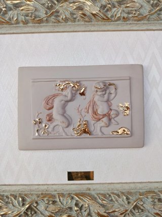 Conjunto 2 Cuadros Porcelana Ángeles Dorado.