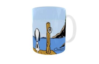 Taza Charlie Brown azul y amarilla