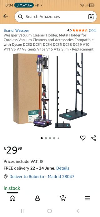 Soporte aspirador Dyson V6 V7 V8 V10  V11  V12
