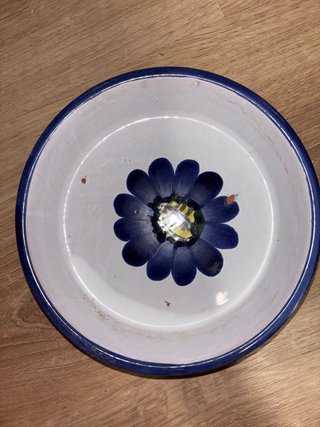 Plato decorativo flor azul cerámica para maceta