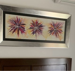 Cuadro moderno flores plateado